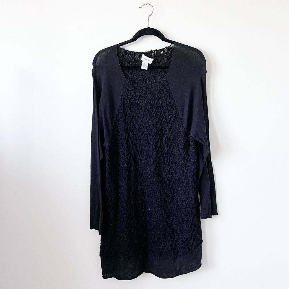 Soft surroundings‎ black knit & linen tunic sweater